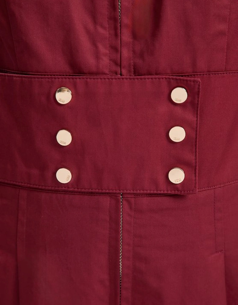 Petite Cotton & Faux Leather Tab Utility Jumpsuit
