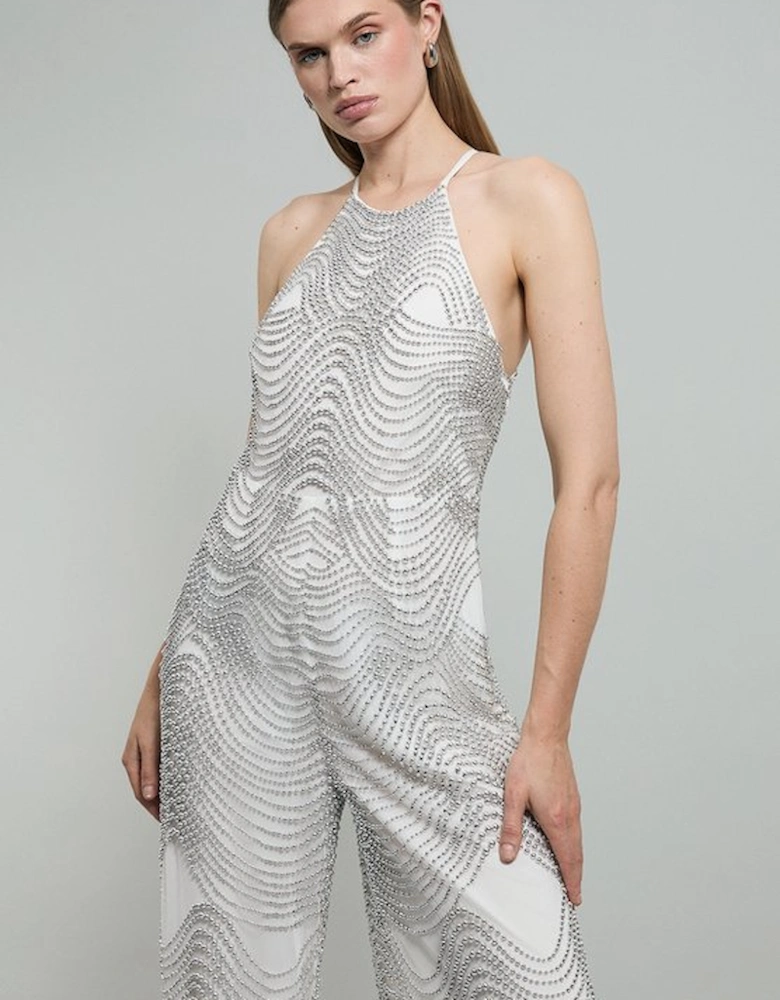 Embellished Geo Halter Woven Jumpsuit