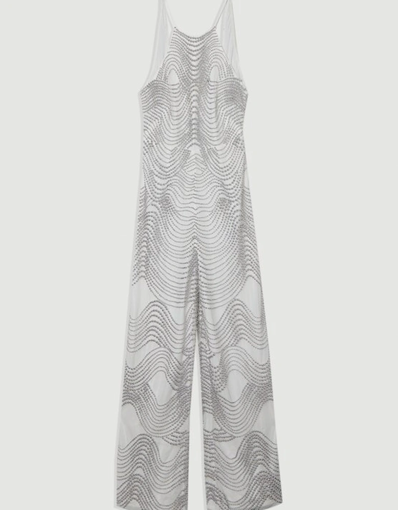 Embellished Geo Halter Woven Jumpsuit