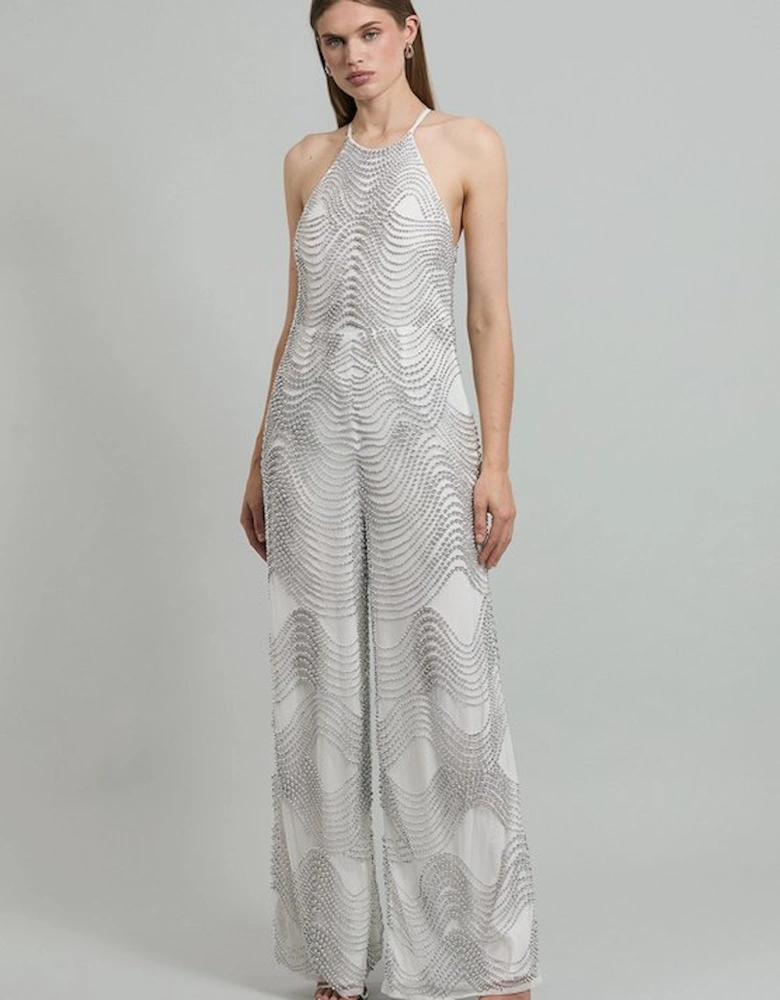Embellished Geo Halter Woven Jumpsuit