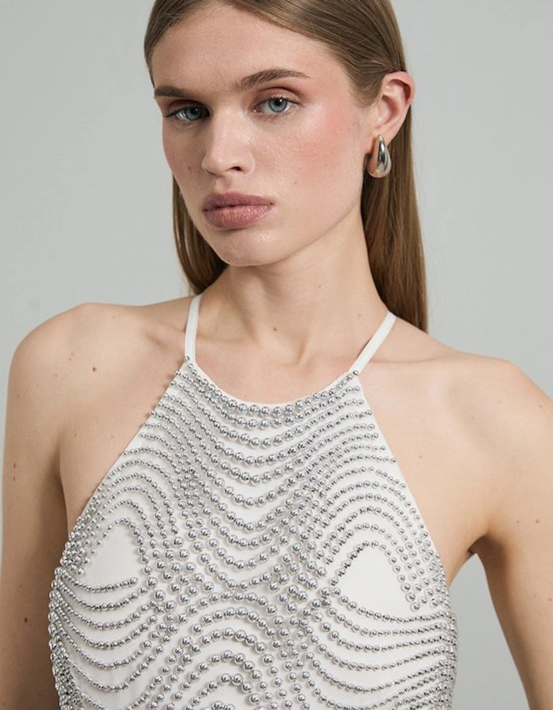 Embellished Geo Halter Woven Jumpsuit