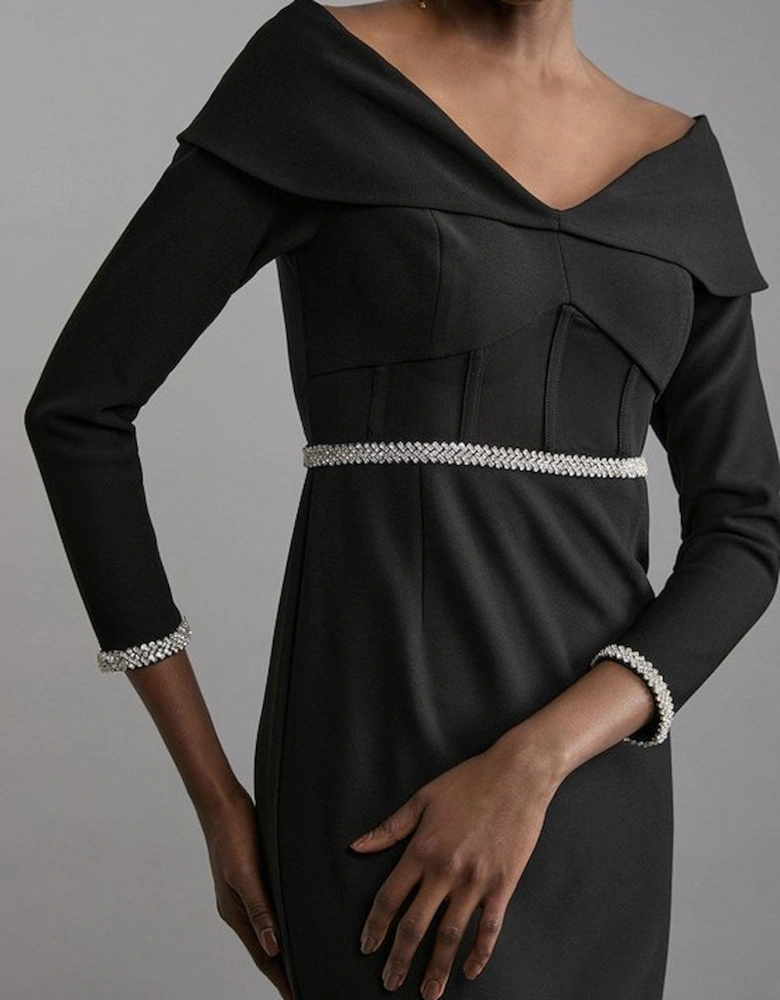 Figure Form Diamante Trim And Power Mesh Midi Dress