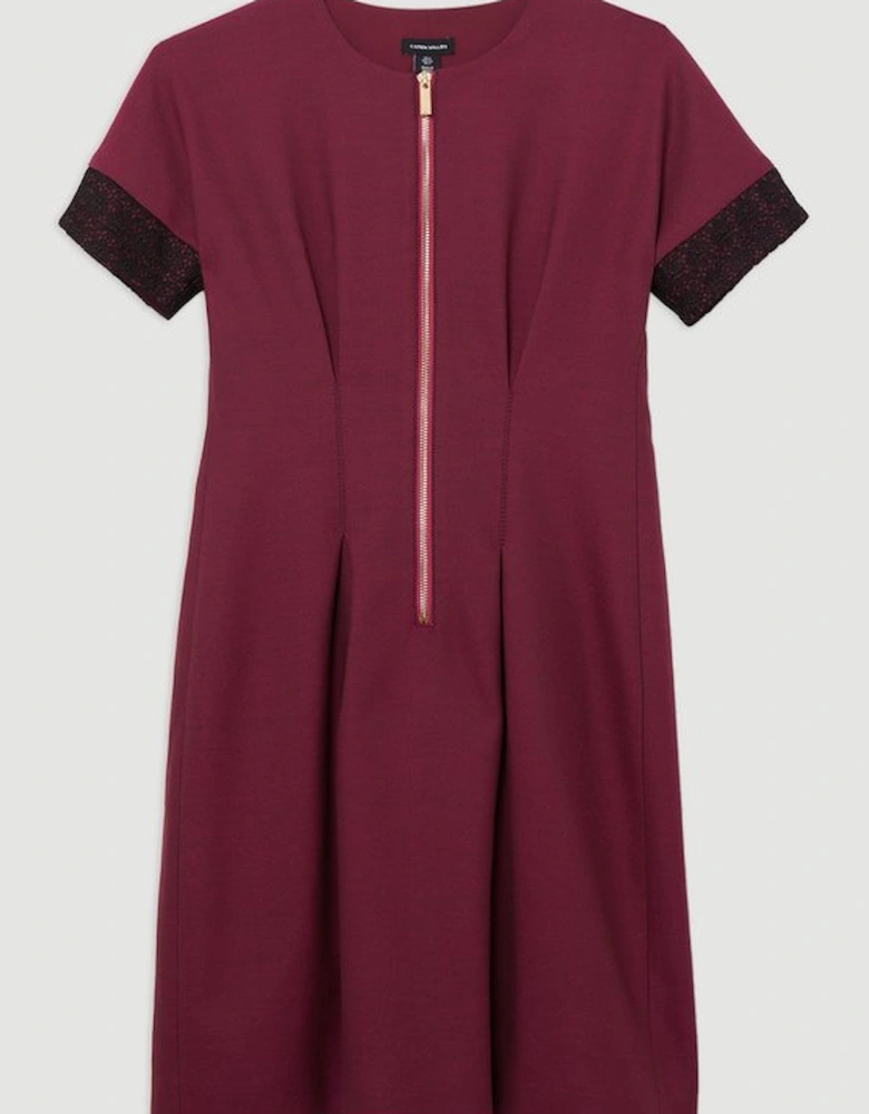 Tall Tailored Twill Lace Mix Zip Front Mini Dress