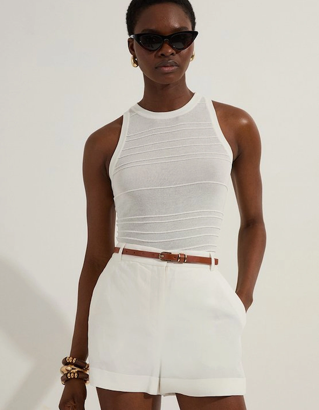 Premium Linen Viscose Tailored Turn Up Hem Shorts, 4 of 3