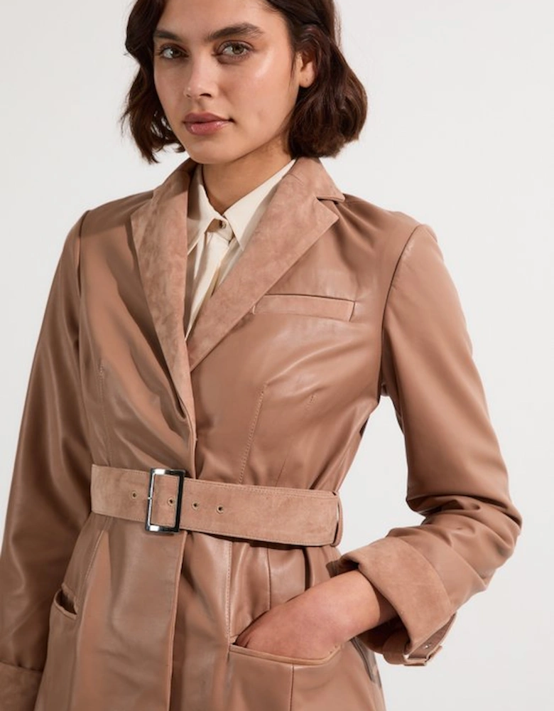 Suede & Leather Belted Trench Coat