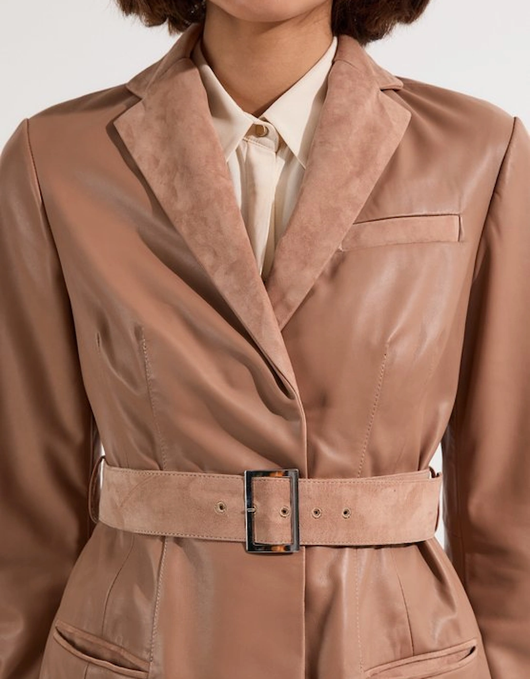 Suede & Leather Belted Trench Coat