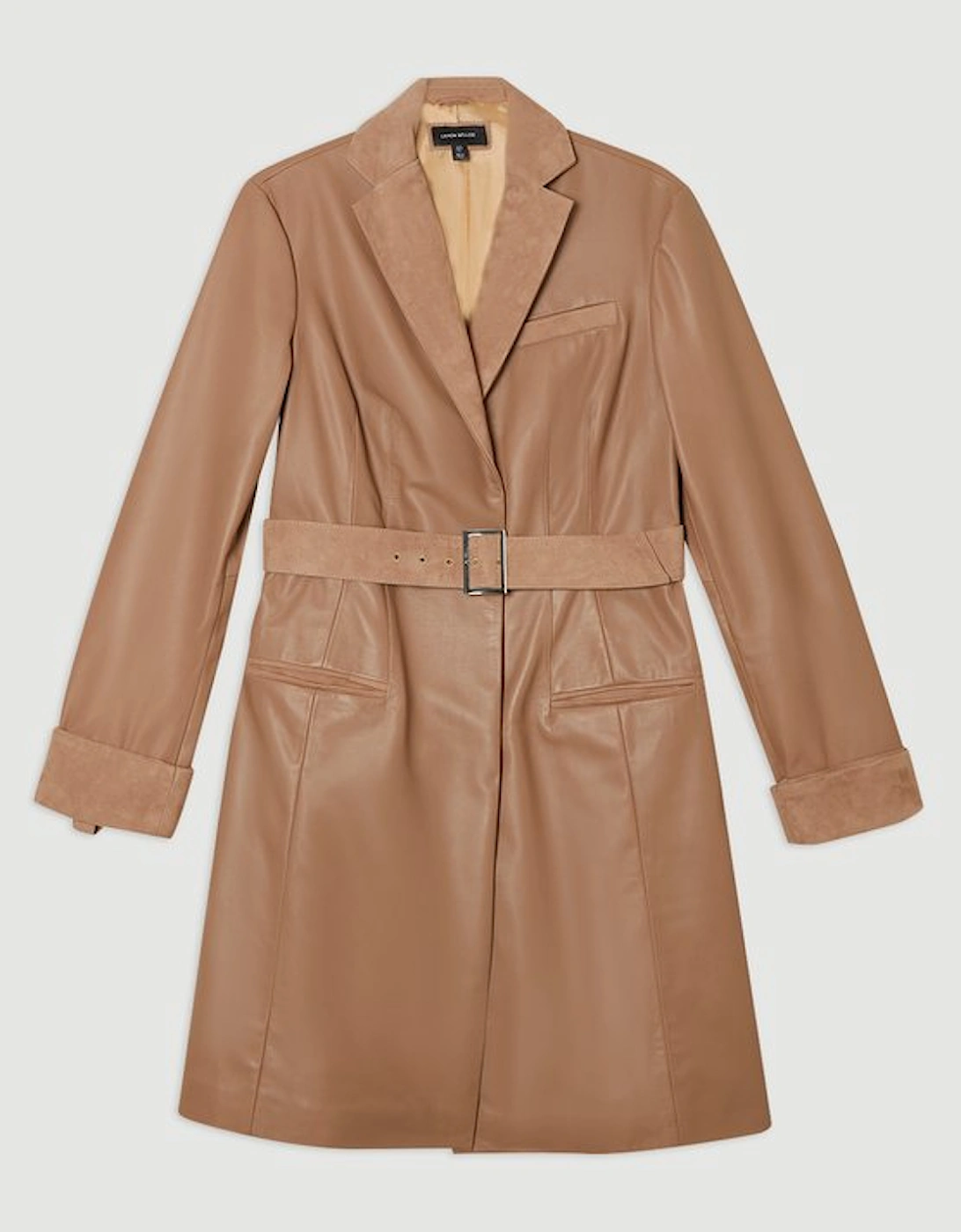 Suede & Leather Belted Trench Coat