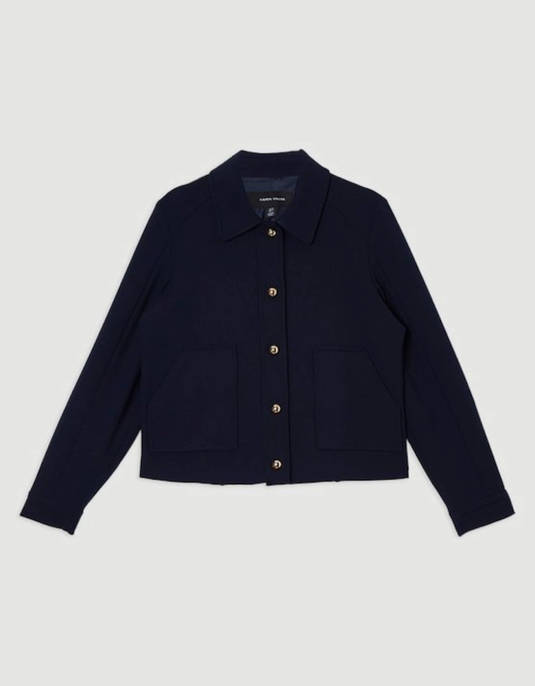Compact Stretch Button Front Tailored Jacket