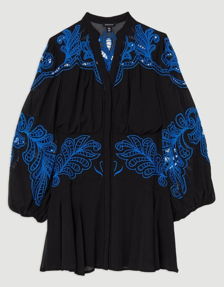 Cutwork Beaded Embroidered Woven Mini Dress