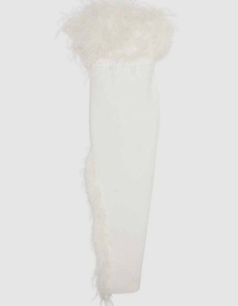 Figure Form Bandage Feather Detail Bandeau Knit Midi Dress