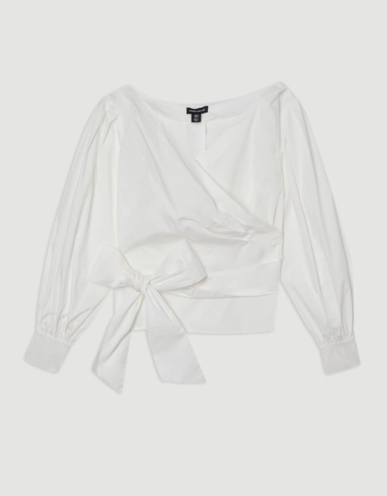 Cotton Poplin Cold Shoulder Woven Wrap Detail Blouse