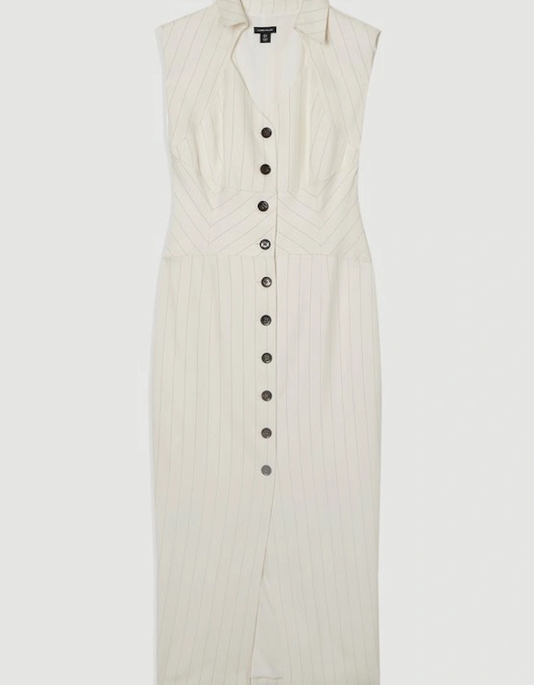 Pinstripe Corseted Tailored Pencil Midi Dress