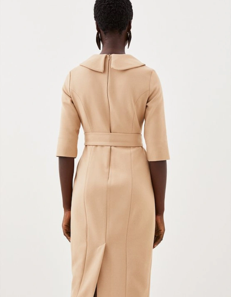 Tailored Structured Crepe Roll Neck Pencil Midi Dress