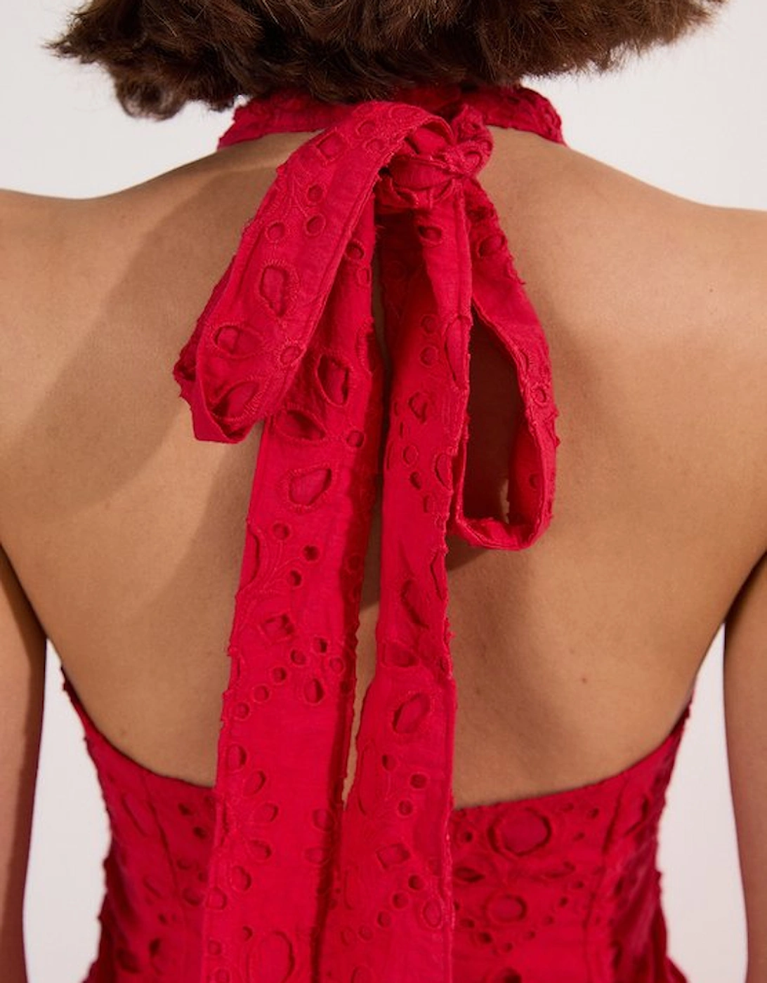 Cotton Broderie Halterneck Woven Maxi Dress