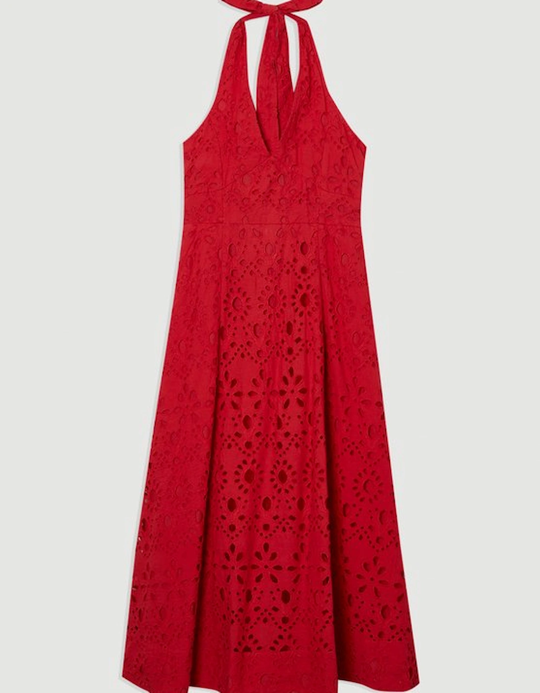 Cotton Broderie Halterneck Woven Maxi Dress