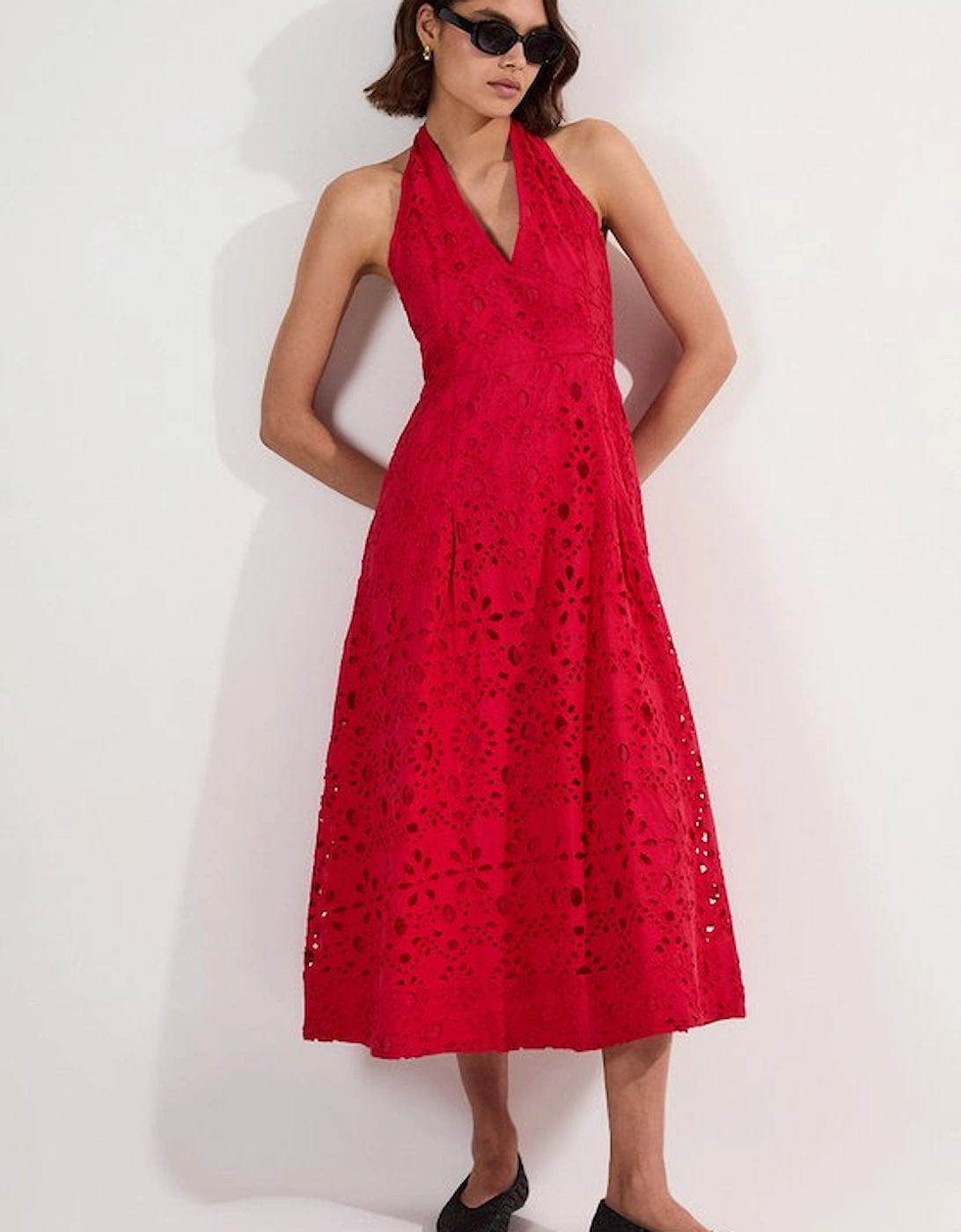 Cotton Broderie Halterneck Woven Maxi Dress, 5 of 4