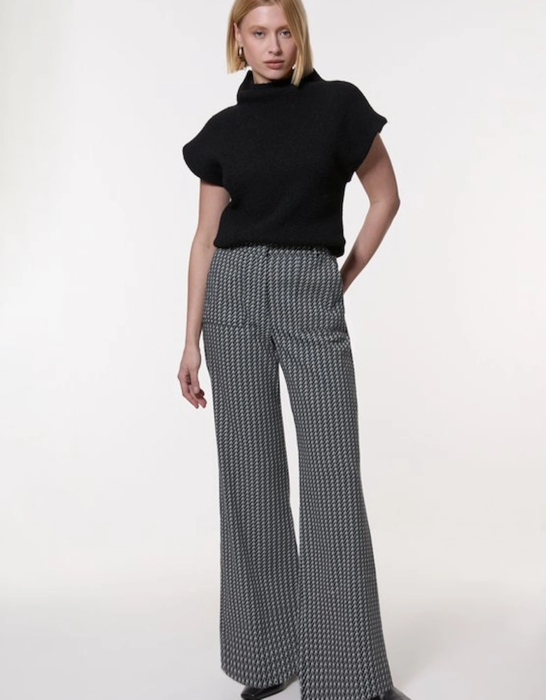 Jacquard Tailored Wide Leg Trouser