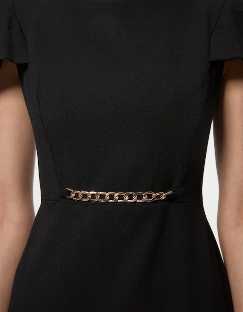 Structured Crepe Shoulder Detail Tailored Midi Dress