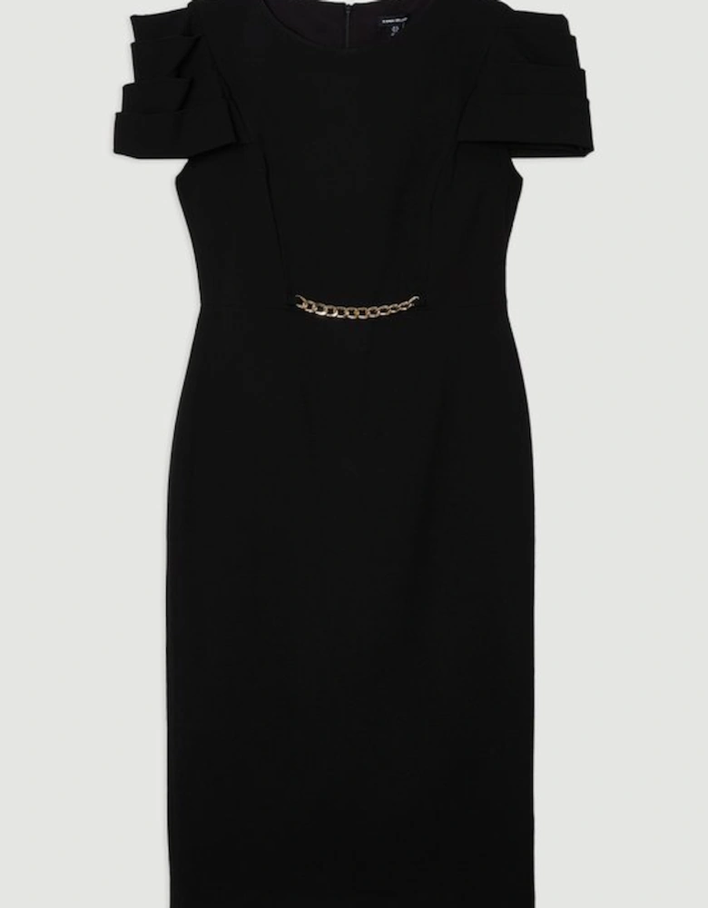 Structured Crepe Shoulder Detail Tailored Midi Dress