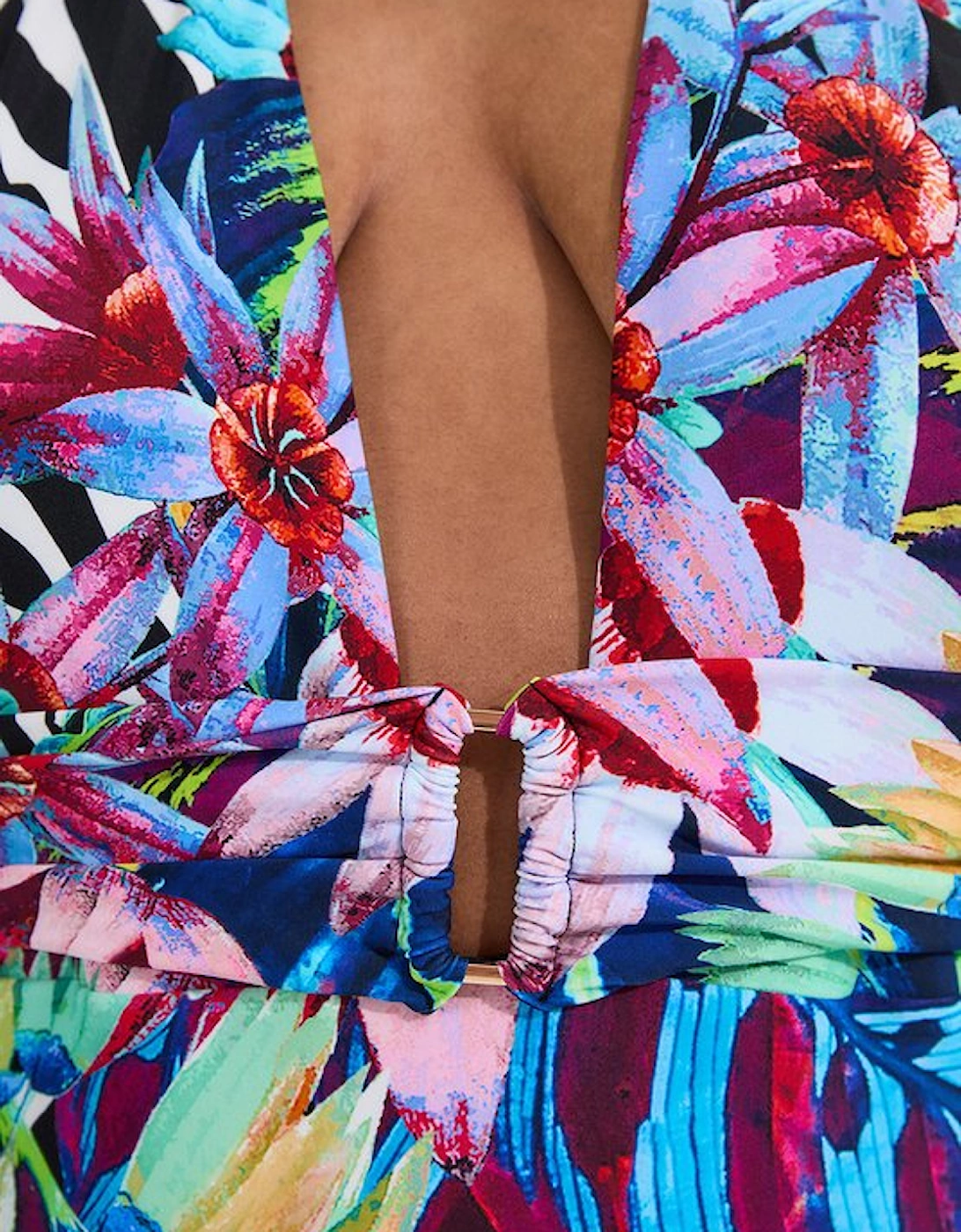 Plus Size Tropical Floral Plunge Swimsuit