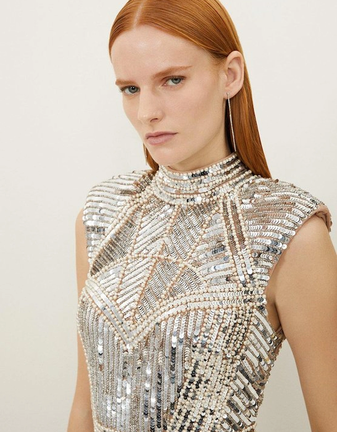 Petite Embellished Pearl Strong Shoulder Mini Dress