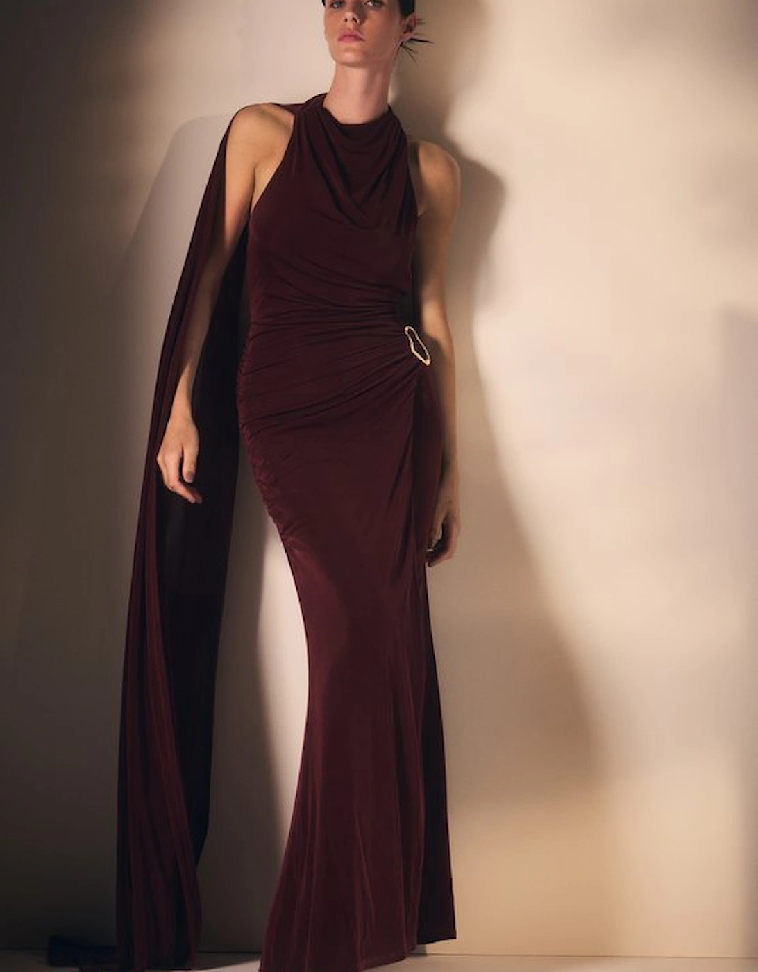 Premium Slinky Crepe High Neck Scarf Detail Maxi Dress, 5 of 4