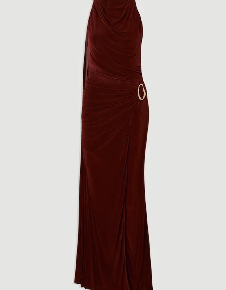 Premium Slinky Crepe High Neck Scarf Detail Maxi Dress