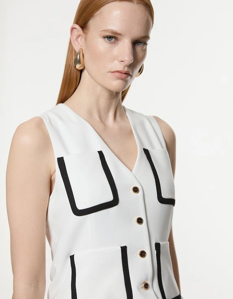 Compact Stretch Sleeveless Pleated Tipped Tailored Midaxi Dress