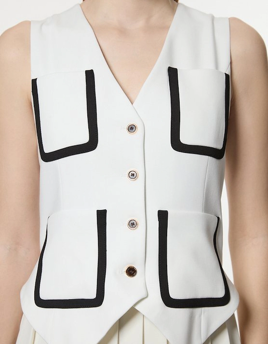 Compact Stretch Sleeveless Pleated Tipped Tailored Midaxi Dress