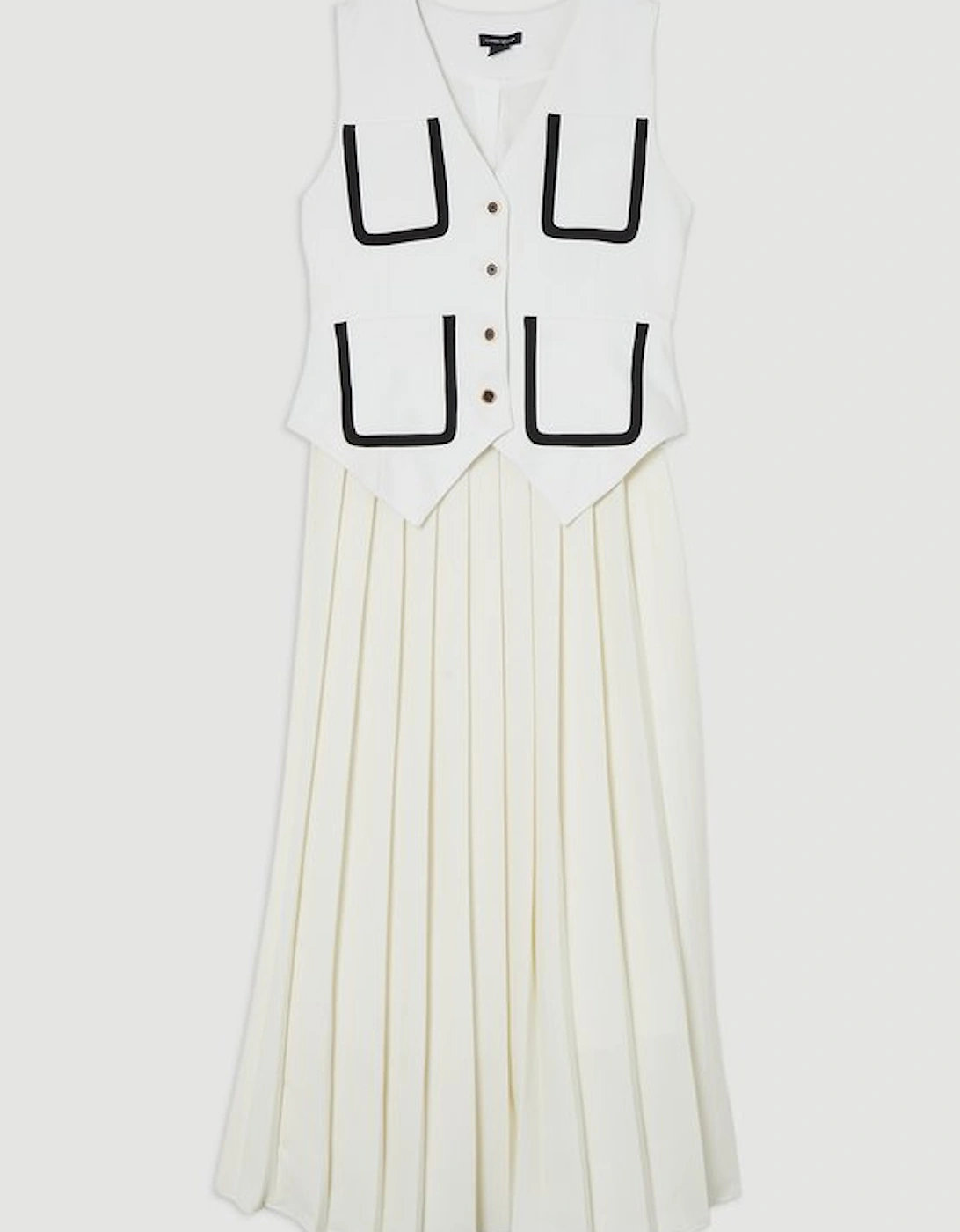 Compact Stretch Sleeveless Pleated Tipped Tailored Midaxi Dress