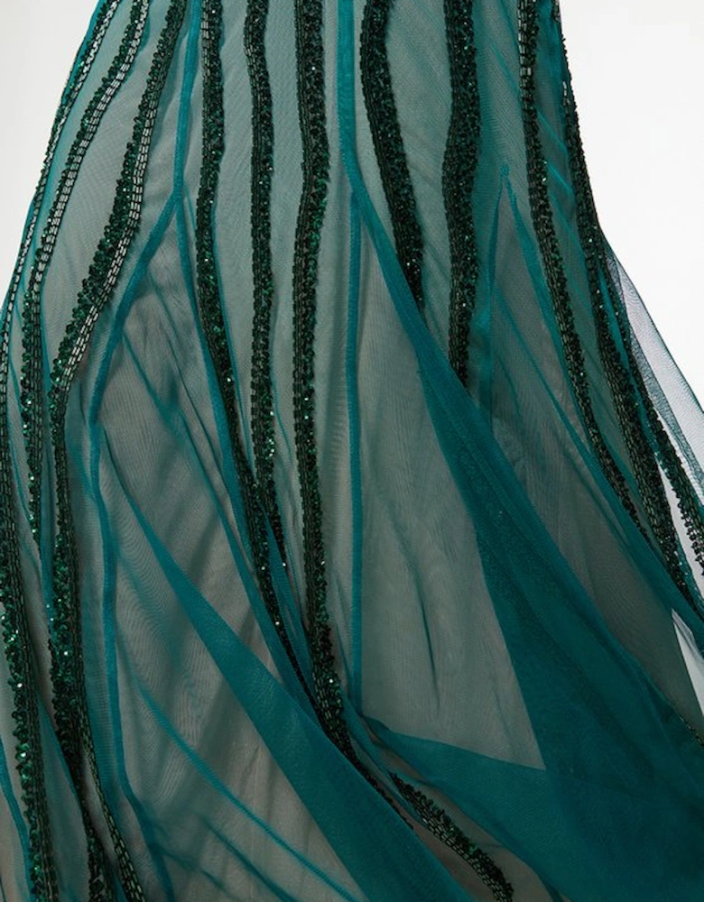 Digital Ophelia Ombre Beaded Strapless Woven Maxi Dress