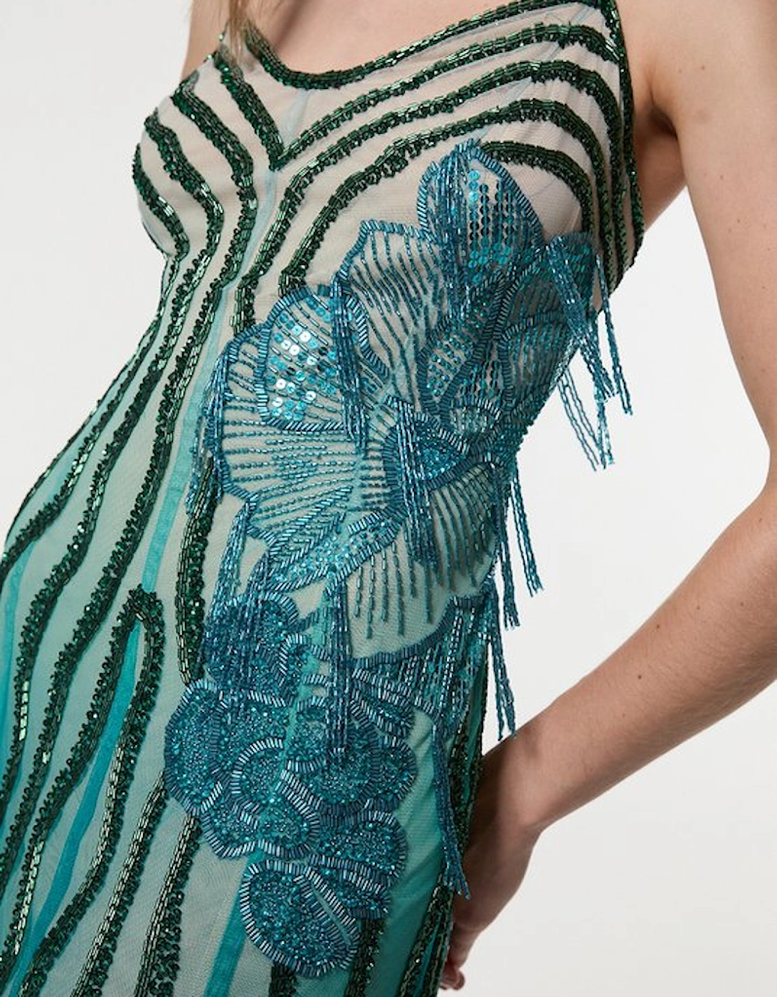 Digital Ophelia Ombre Beaded Strapless Woven Maxi Dress