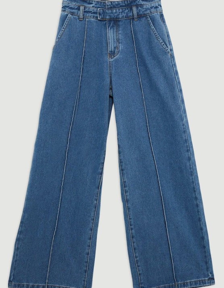 Denim Waistband Detail Wide Leg Trousers