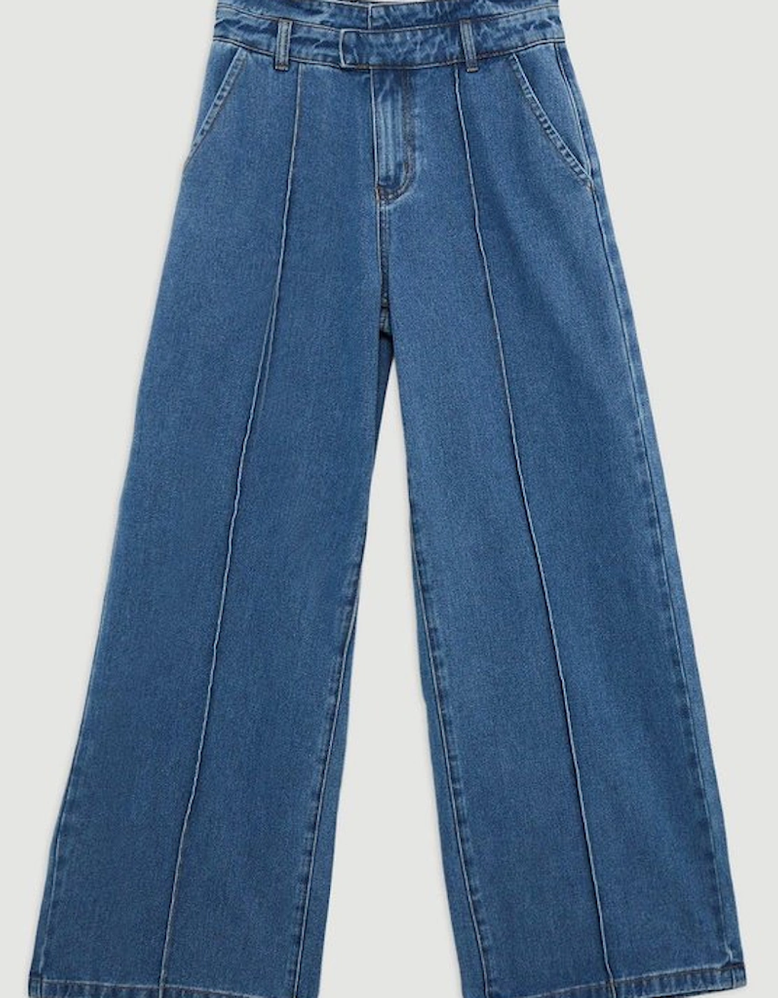 Denim Waistband Detail Wide Leg Trousers