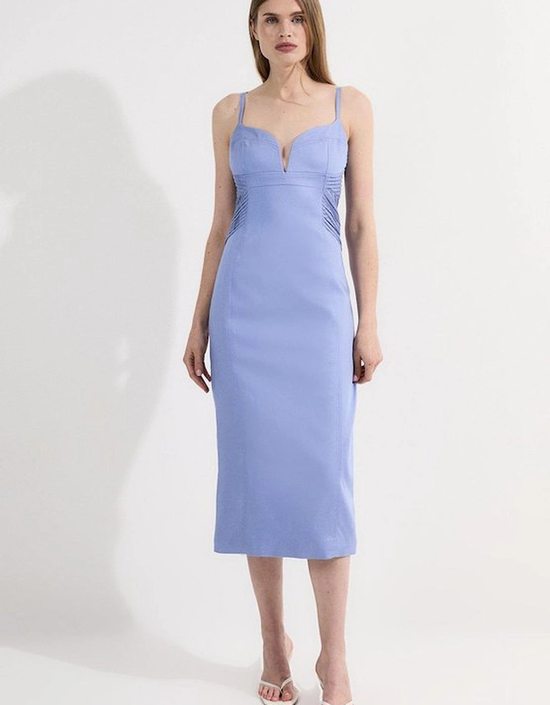 Petite Premium Linen Pintuck Detail Pencil Tailored Midi Dress, 5 of 4