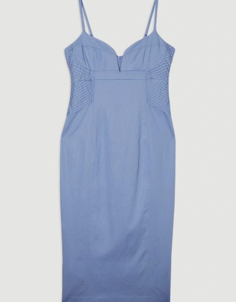 Petite Premium Linen Pintuck Detail Pencil Tailored Midi Dress