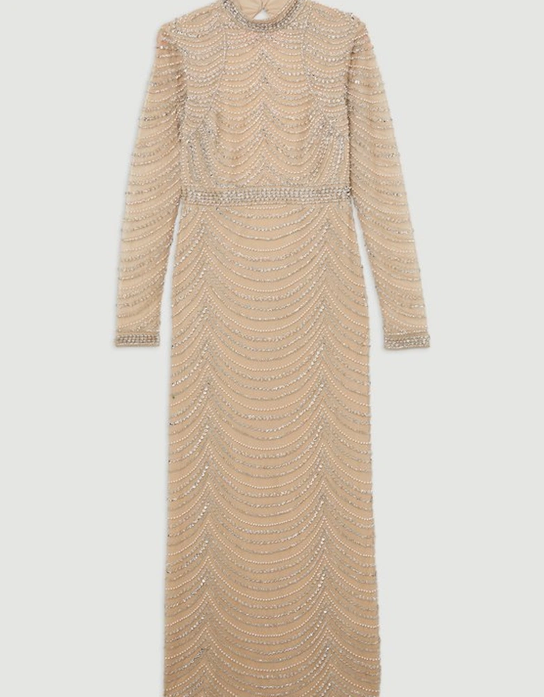 Tall Embellished Woven Long Sleeved Maxi Dress
