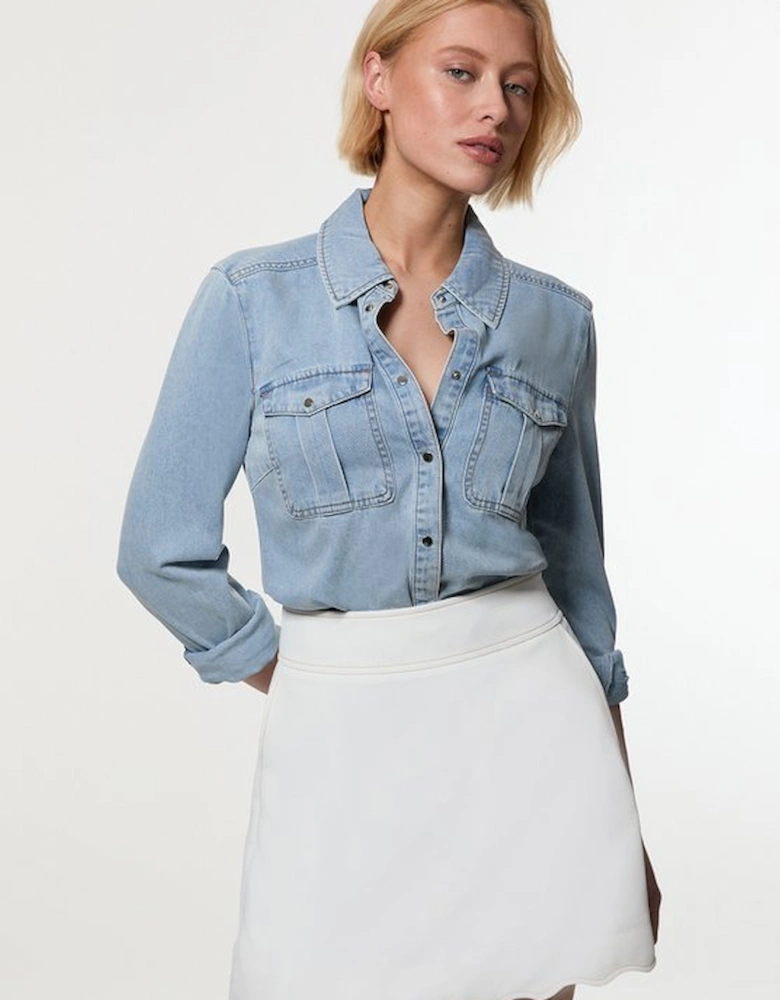 Scallop Trim Twill Woven Crepe Skirt