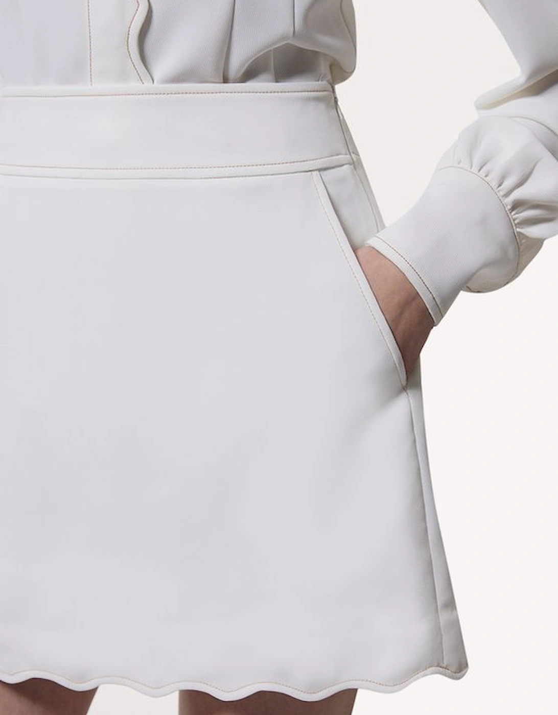 Scallop Trim Twill Woven Crepe Skirt