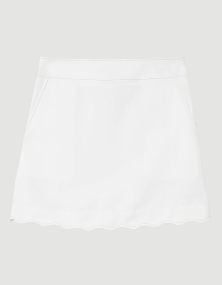 Scallop Trim Twill Woven Crepe Skirt