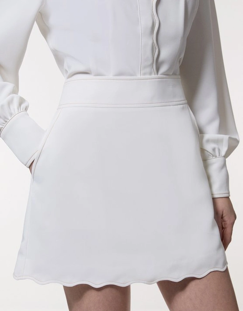 Scallop Trim Twill Woven Crepe Skirt