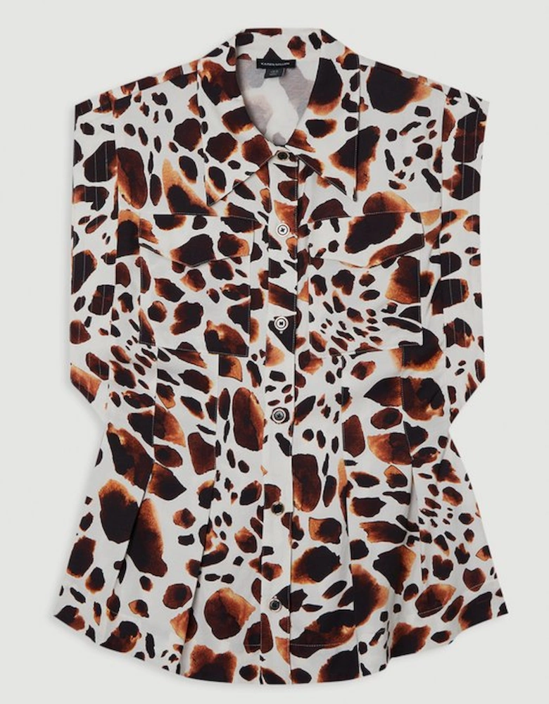 Premium Viscose Linen Topstitch Woven Blouse With Waist Seam Detail
