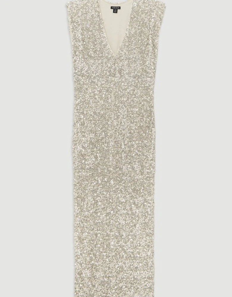 Textured Sequin Sleeveless Midi Dress