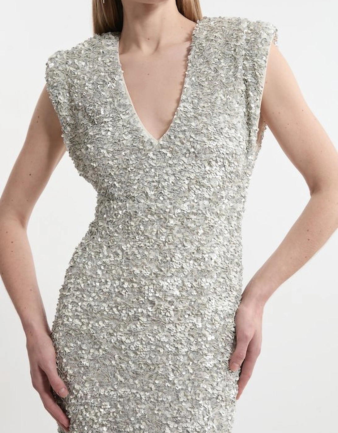Textured Sequin Sleeveless Midi Dress