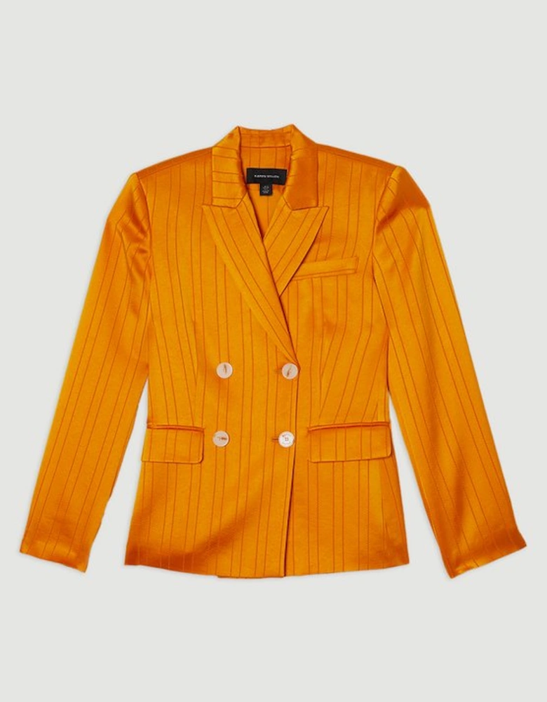 Premium Satin Pinstripe Tuxedo Oversized Tailored Blazer
