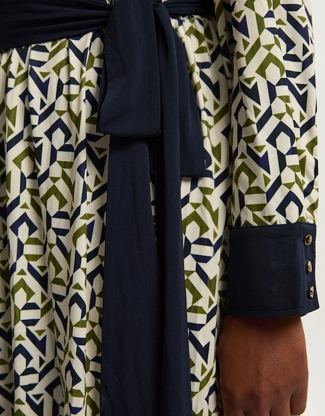 Plus Size Geo Print Crepe Tie Waist Maxi Dress