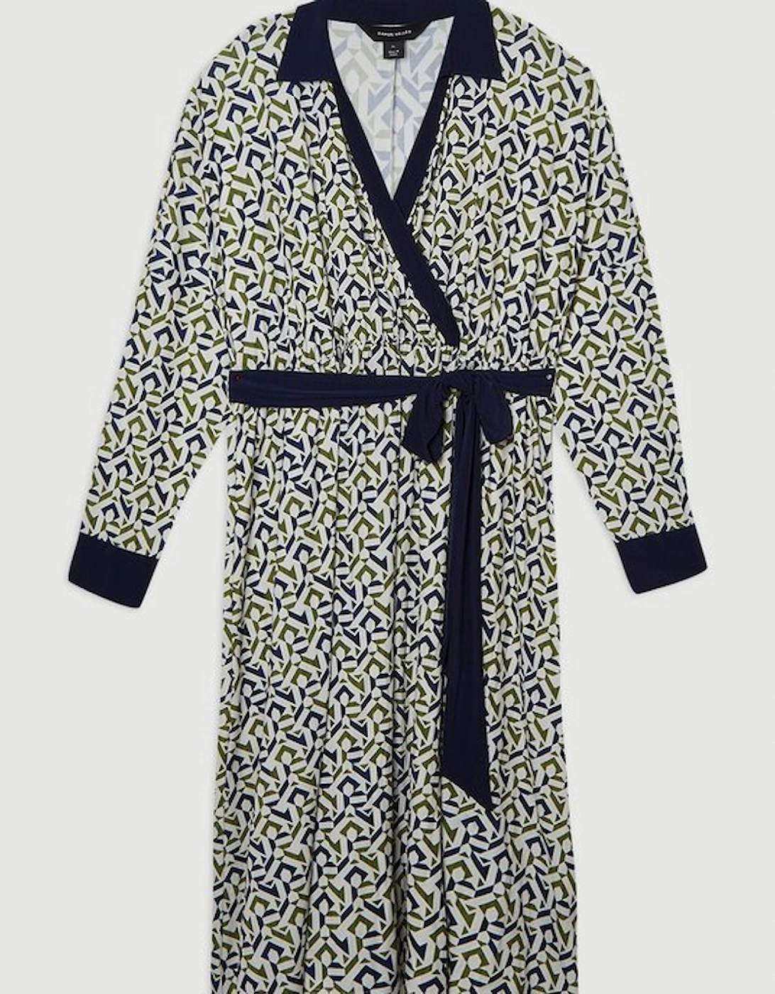 Plus Size Geo Print Crepe Tie Waist Maxi Dress