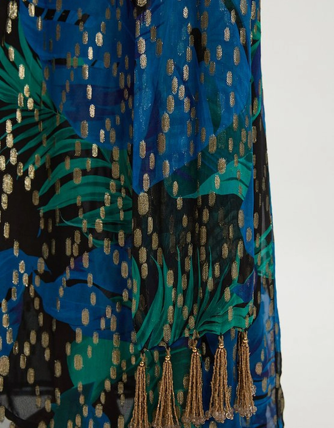 Viscose Metallic Palm Print Halter Neck Maxi Dress