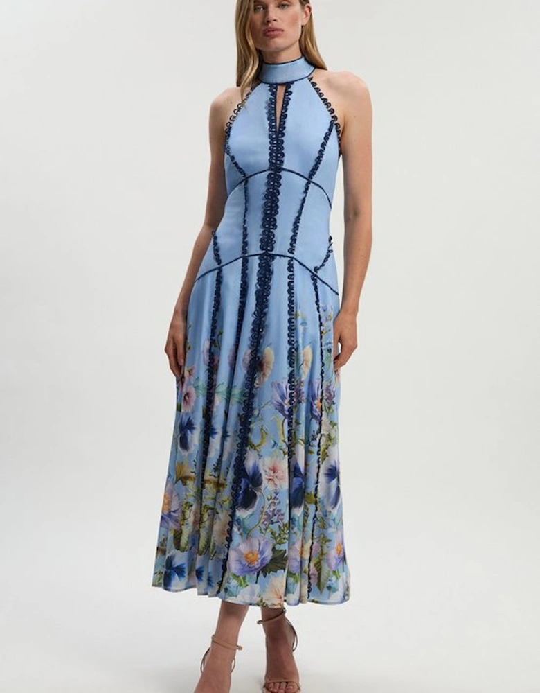 Petite Trailing Floral Woven Halter Neck Maxi Dress
