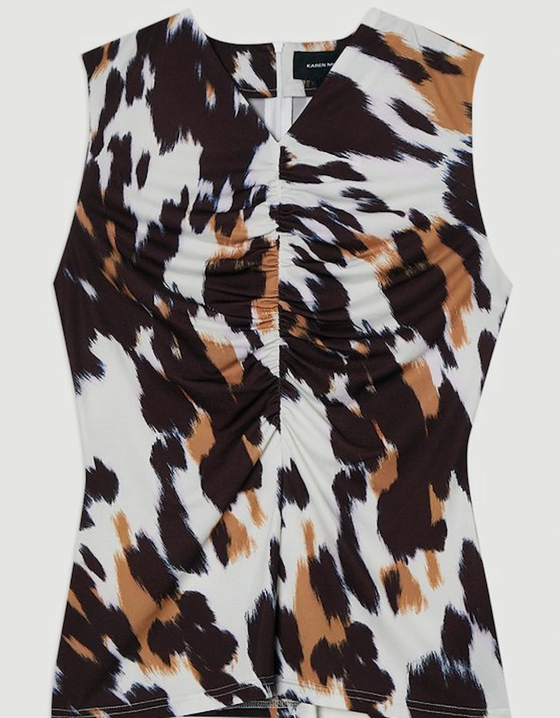 Animal Print Crepe Ruched Top